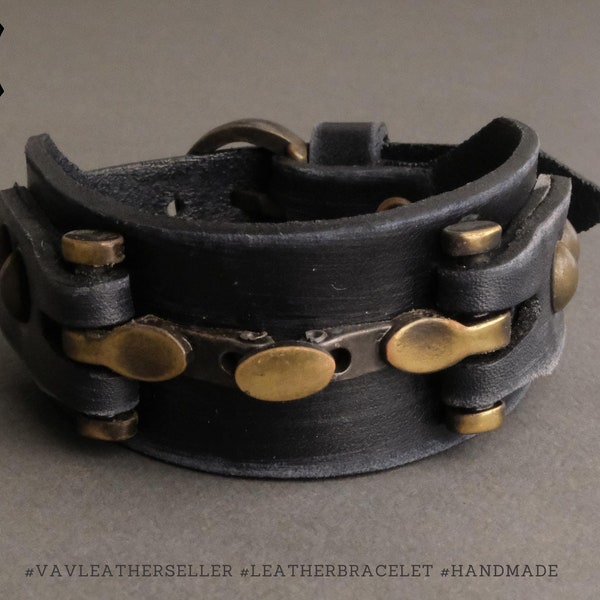 Black Leather Cuff Bracelet B54
