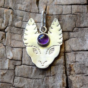 Handmade Bastet Goddess Pendant with Amethyst, 925 Silver Pendant