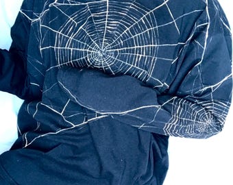 長袖Tシャツに漂白剤で手描きした蜘蛛の巣、蜘蛛の巣シャツ、手描き