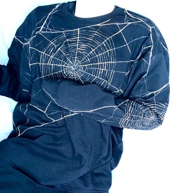 Spiderweb Handpainted W/ Bleach on Long Sleeved T-shirt, Spider