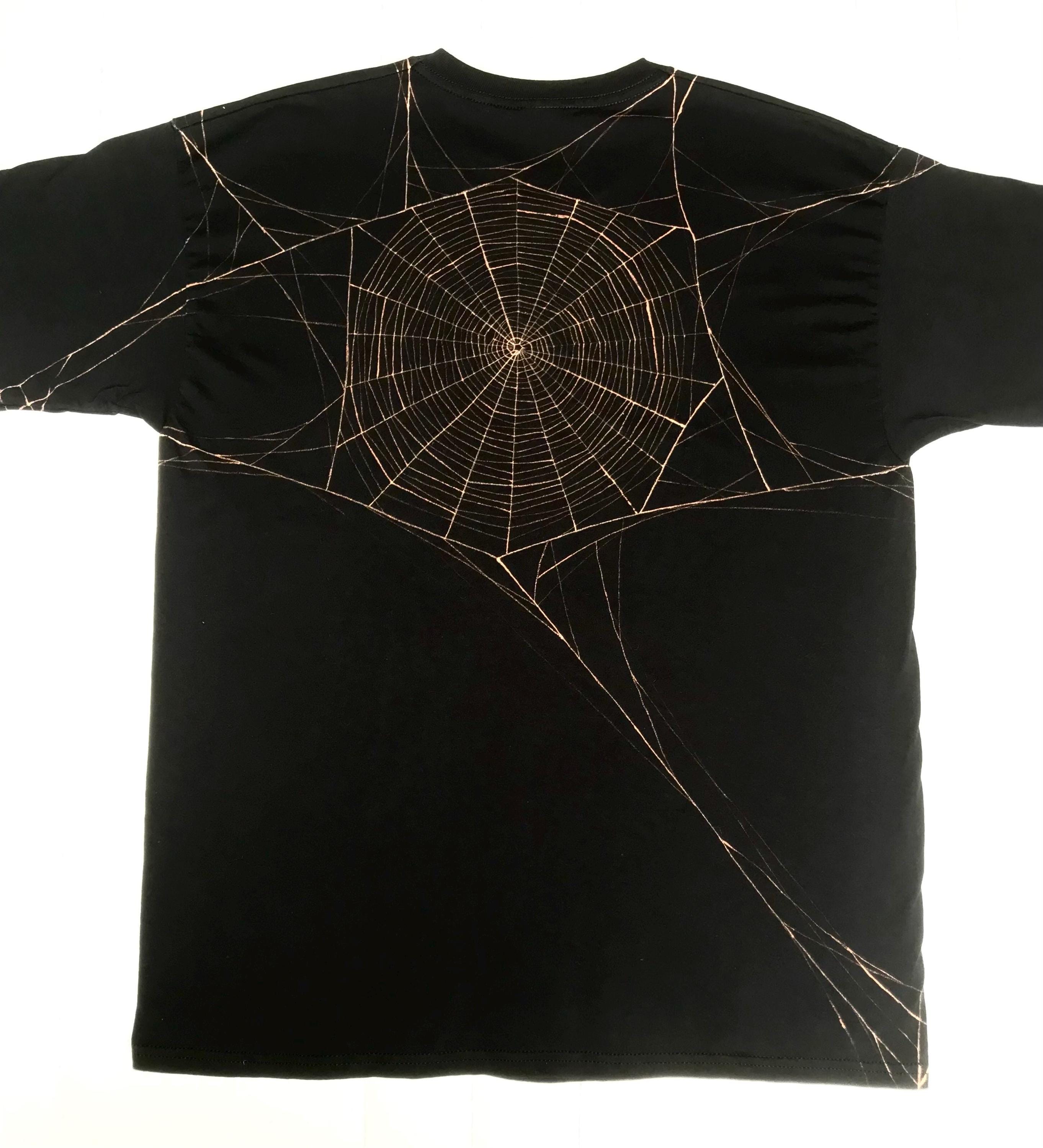 Spiderweb Handpainted W/ Bleach on a Black T-shirt, Spider Web