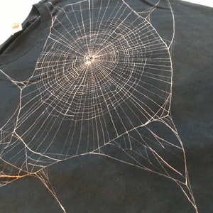 Spiderweb handpainted w/ bleach on a black T-shirt, spider web shirt, hand painted bleached tee, goth handmade clothing optional back design