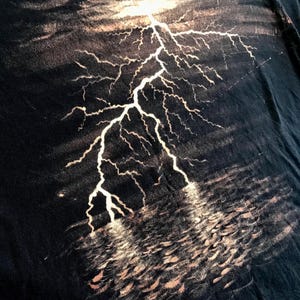 Handpainted bleached lightning bolt shirt, hand painted bleach ocean lightning reflection storm t-shirt, handmade dramatic art gift tee