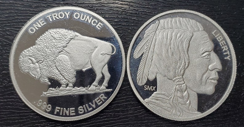 1 Onza Troy .999 Plata Fina Cabeza de India/ Ronda de Búfalo imagen 3