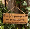 High Quality Soild Oak Personalised Wooden Hanging Sign (Words of Your Choice & Pictures)10cmx25cm(20 fonts)(LOOK at PICTURES for FONT list)