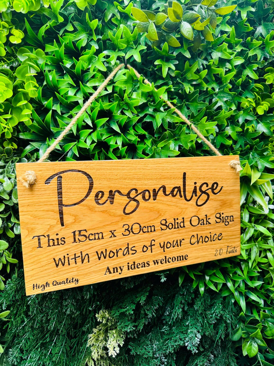 Personalized Solid Oak Hanging Sign: Laser Engraved, 15cm X 30cm - Etsy UK
