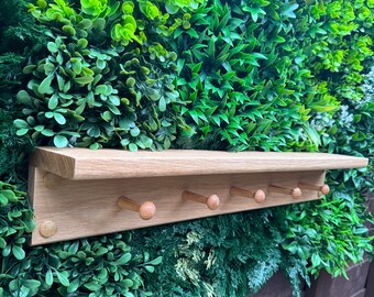 Solid Chunky 20mm Thick Handmade OAK Shaker peg shelf/ Oak coat rack/Oak shelf ( 6 Size options available )