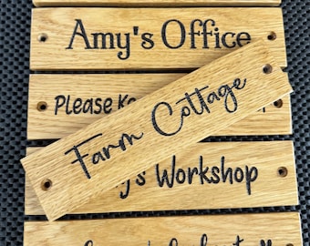 Handmade Solid Oak Personalized Sign: Laser Engraved Door, Gate, Wall