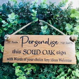High Quality Soild Oak Personalised Wooden Hanging Sign (Words of Your Choice & Pictures)10cmx25cm (20 fonts) (#LOOK AT PICTURES for Ideas#)