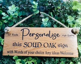 High Quality Soild Oak Personalised Wooden Hanging Sign (Words of Your Choice & Pictures)10cmx25cm (20 fonts) (#LOOK AT PICTURES for Ideas#)