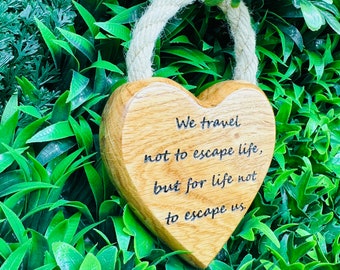 Soild Chunky Oak Hanging sign Personalised wooden Heart Sign Handmade Engraved High Quality Customisable sign with words of your choice