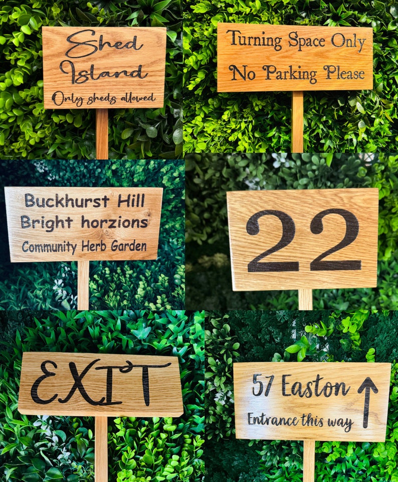 Soild Oak personalised Ground Stake sign/ garden signwords of your Choice you can add a picture to this, Please LOOK at PICTURES for IDEAS image 3