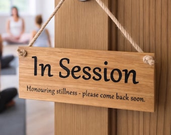 Personalized Solid Oak Hanging Sign: Laser Engraved, Custom Text (10cm x 25cm)
