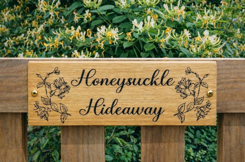 Handmade Laser Engraved Solid Oak Sign: Custom Door, Gate sign, bench sign, Wall sign. Fence sign, house Decor. #Look at Pictures for ideas# image 5