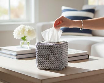 Porta fazzoletti - Filato di corda - Fatto a mano - Materiale naturale - Porta tovaglioli decorativo - Regalo