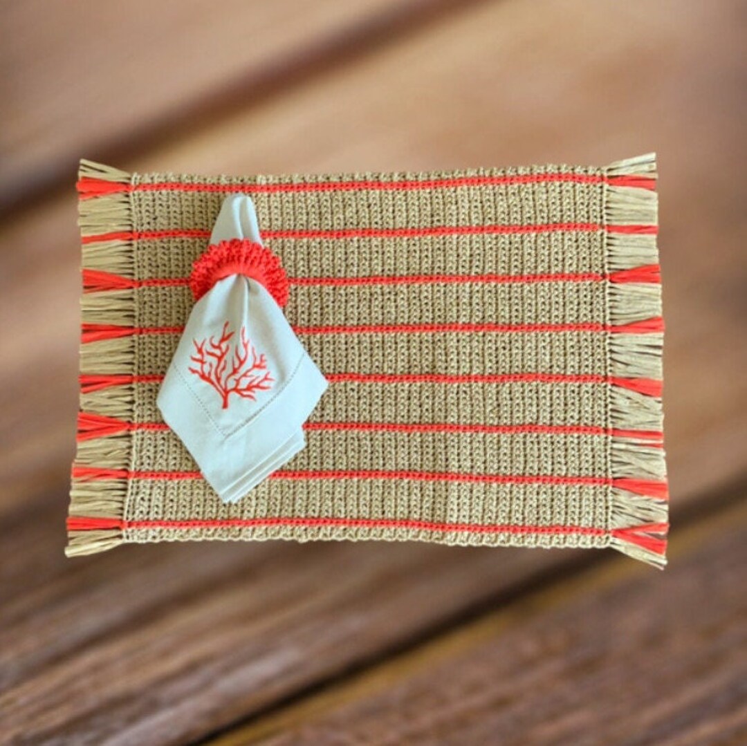 Set of 2 Raffia Placemats Set of 2 Raffia Napkin Rings Etsy