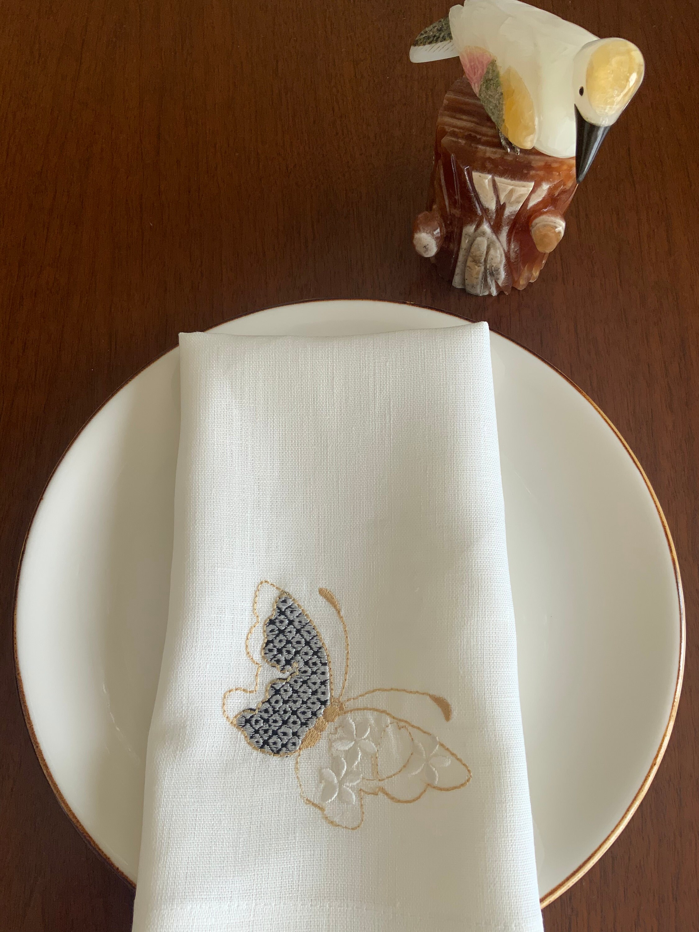 Set of 6 Linen Napkins Butterfly Embroidery Fine Dining Wedding Backyard Baby Shower Organization or Your Dinner Napkin Gift