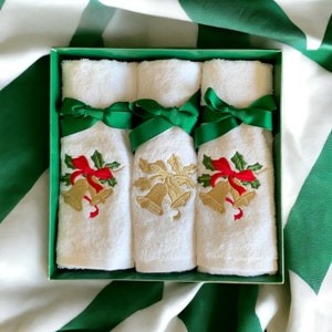 Set of 3 Cotton Hand Towels Bell Embroidery Guest Towel Bathroom Decor Christmas,Noel, New Year,Thanksgiving Gift in Chic Gift Package image 8