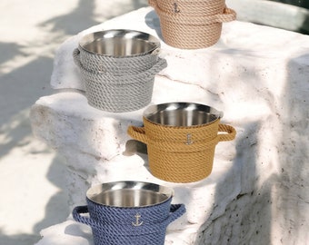 Rope Beverage Bucket | Handcrafted | Naturel Rope | For Home, Office, Yacht, Boat, Caravan , Garden | Gift