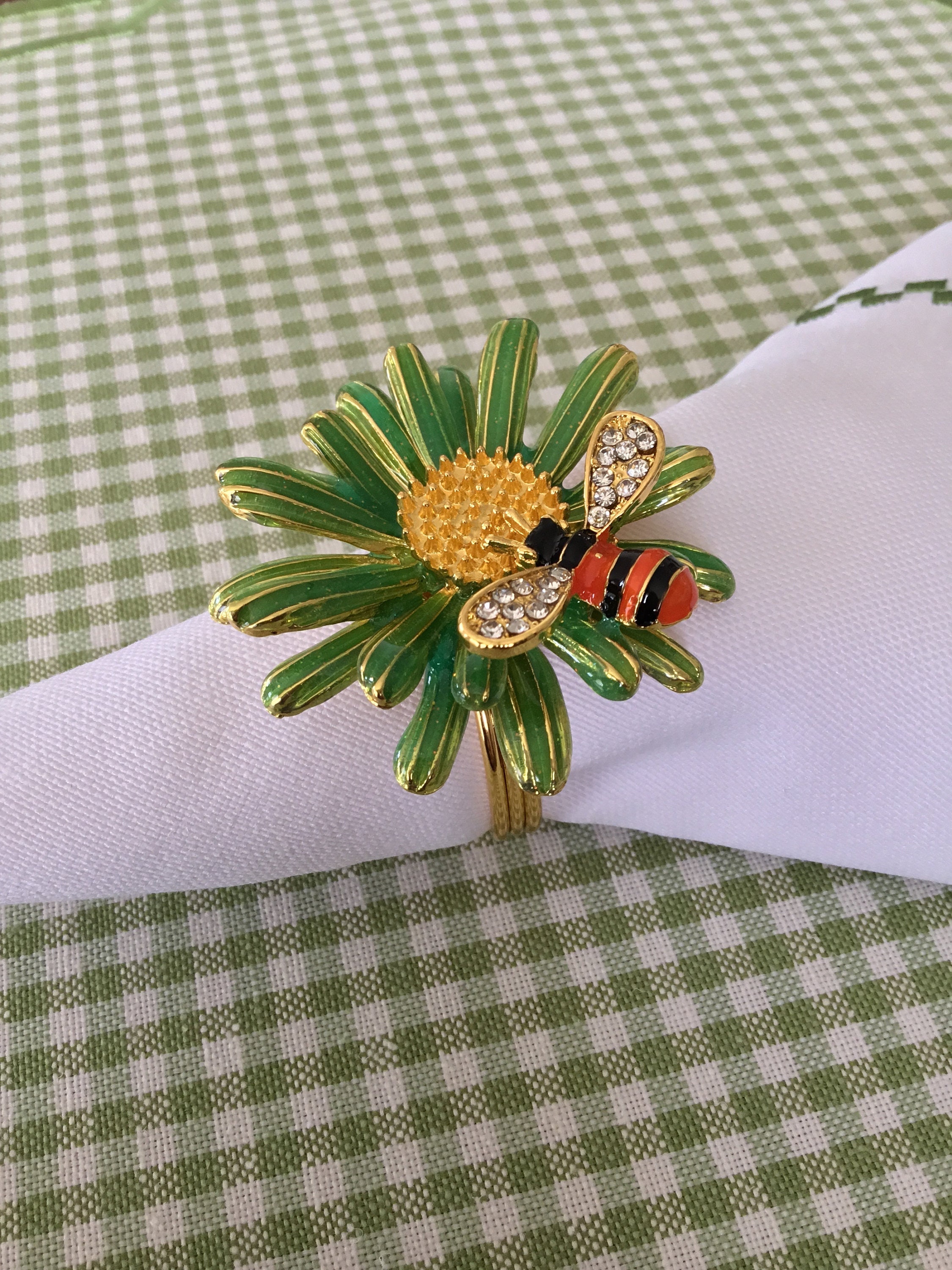 Set of 4 Flower napkin rings Festive table decorGreen or orange flower Table Decor Table Setting Gift