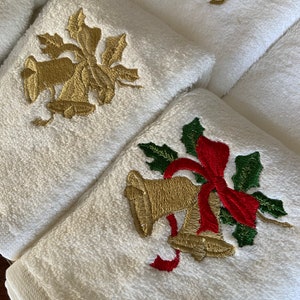 Set of 3 Cotton Hand Towels Bell Embroidery Guest Towel Bathroom Decor Christmas,Noel, New Year,Thanksgiving Gift in Chic Gift Package image 7