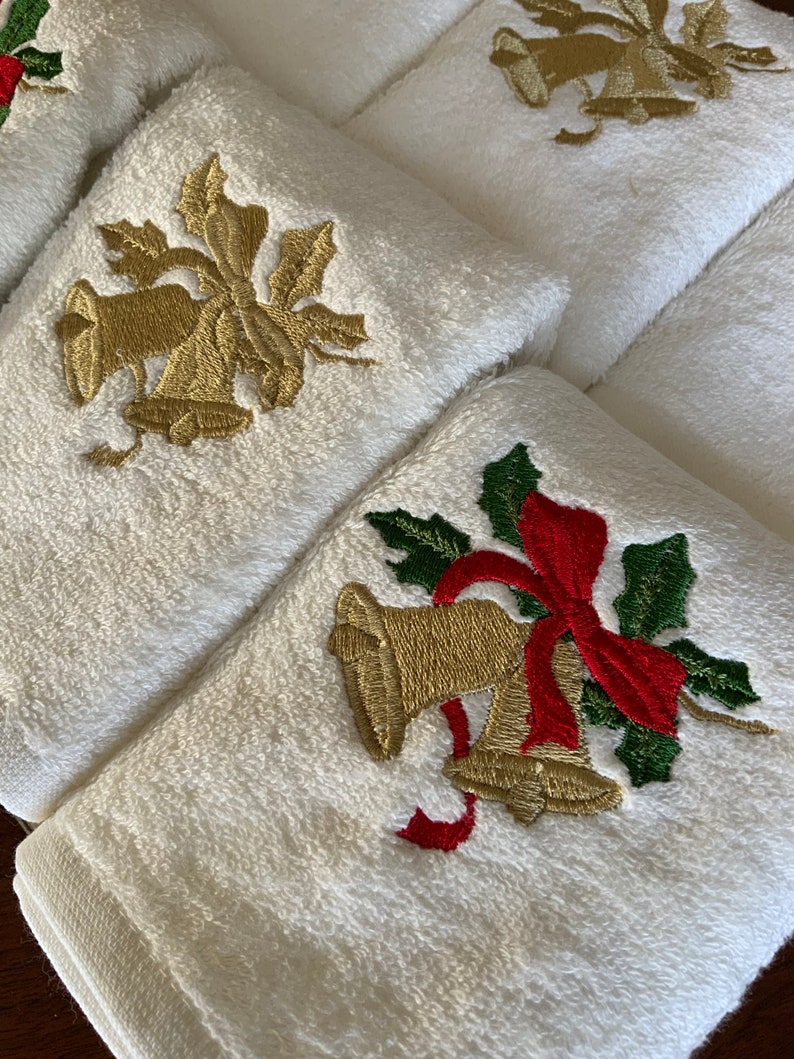 Set of 3 Cotton Hand Towels Bell Embroidery Guest Towel Bathroom Decor Christmas,Noel, New Year,Thanksgiving Gift in Chic Gift Package image 7