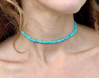 Turquoise Choker - Turquoise ketting - Kristallen ketting - Handgemaakte sieraden - Handgemaakt cadeau voor haar - boho choker - Edelsteen ketting