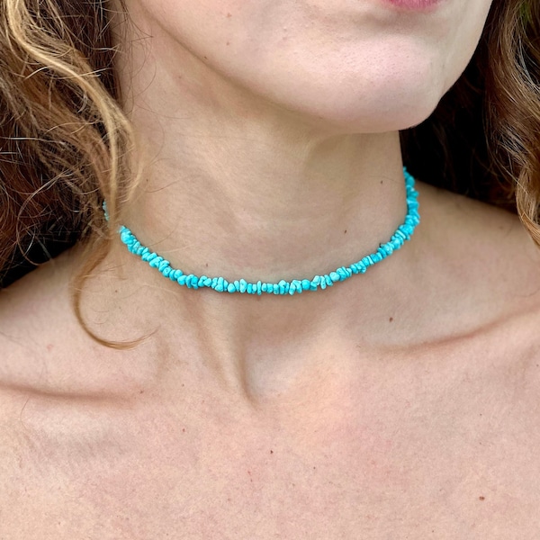 Turquoise Choker - Turquoise Necklace - Crystal Necklace - Handmade Jewelry - Handmade Gift for her - boho choker - Gemstone Necklace