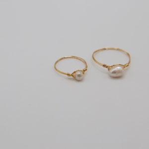 Sustainable Freshwater Pearl Ring - Gold Enamel Pearl Ring minimalist small pearl ring dainty pearl ring stackable ring gift for her