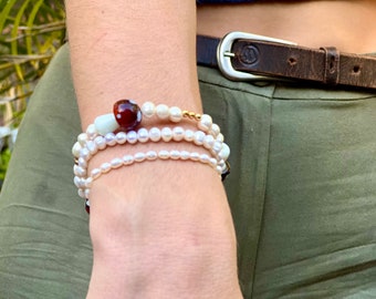 Pilz Schmuck Perlen Armband mit Pilzen Handgemachtes Geschenk für Sie Handgemachter Schmuck Süßwasser Perle Armband Zierliches Minimalistisches Geschenk