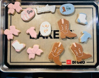 Gender Reveal-koekjes – Suikerkoekjes voor babyshowers – Feestbedankjes, laarzen of strikken
