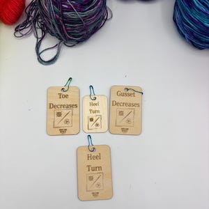 Toe Decrease Sock Knitting Set – Leather SSK & K2TOG Stitch Markers, Double-Ended Knit Dec Marker, and Wooden Reminder Tool image 11