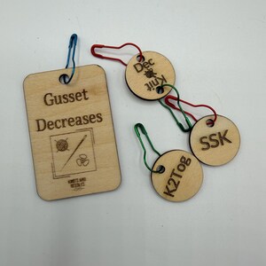 Sock Gusset Knitting Decrease Set – Wooden Stitch Markers & Reminder Tool image 12