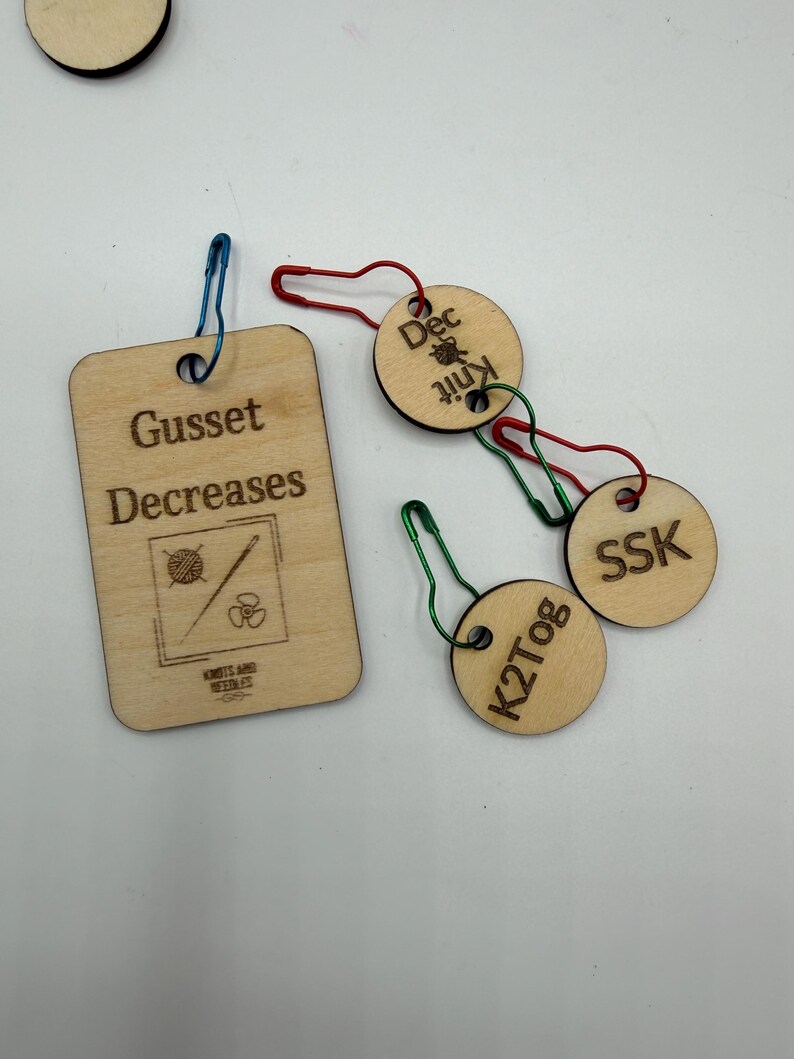Sock Gusset Knitting Decrease Set – Wooden Stitch Markers & Reminder Tool image 12