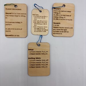 Toe Decrease Sock Knitting Set – Leather SSK & K2TOG Stitch Markers, Double-Ended Knit Dec Marker, and Wooden Reminder Tool Large