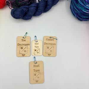 Sock Gusset Knitting Decrease Set – Wooden Stitch Markers & Reminder Tool image 11