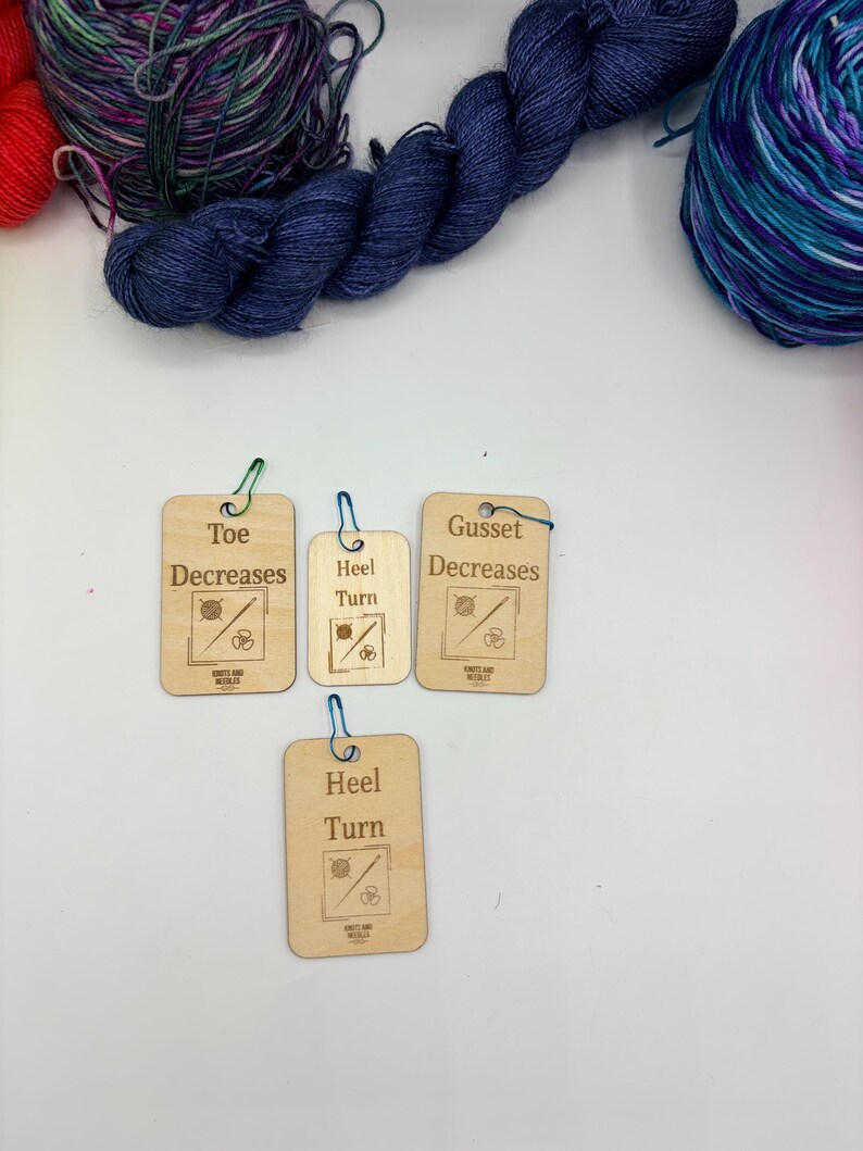 Sock Gusset Knitting Decrease Set – Wooden Stitch Markers & Reminder Tool image 11