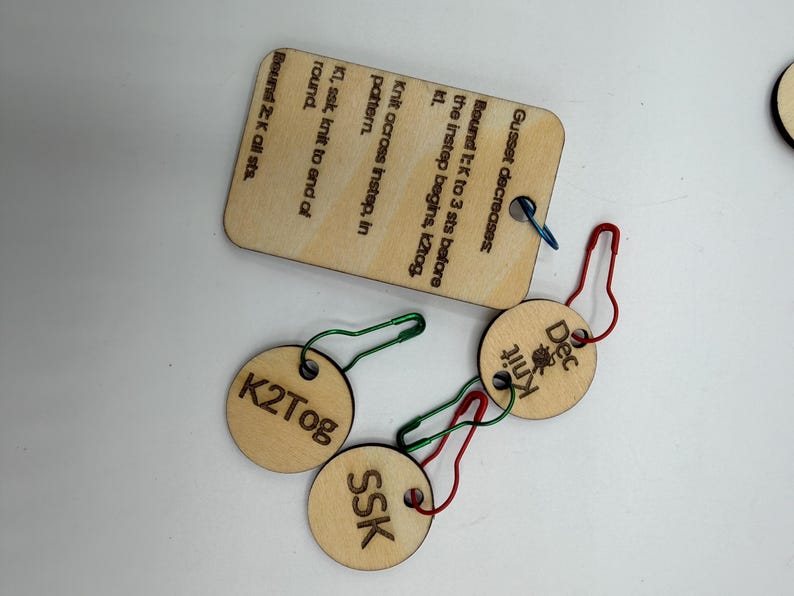 Sock Gusset Knitting Decrease Set – Wooden Stitch Markers & Reminder Tool image 13