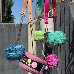Simple Leather Yarn Holder | Portable Yarn Cake Spinner | Two Sizes | Optional Wristlet