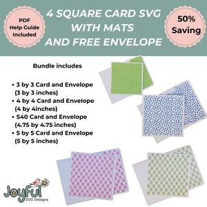 4 Square Card SVG Bundle, 3x3 4x4 4.75x4.75 5x5 Cards, Matching Envelope SVG, Free Liners, Cricut Card Template, Card Mat SVG