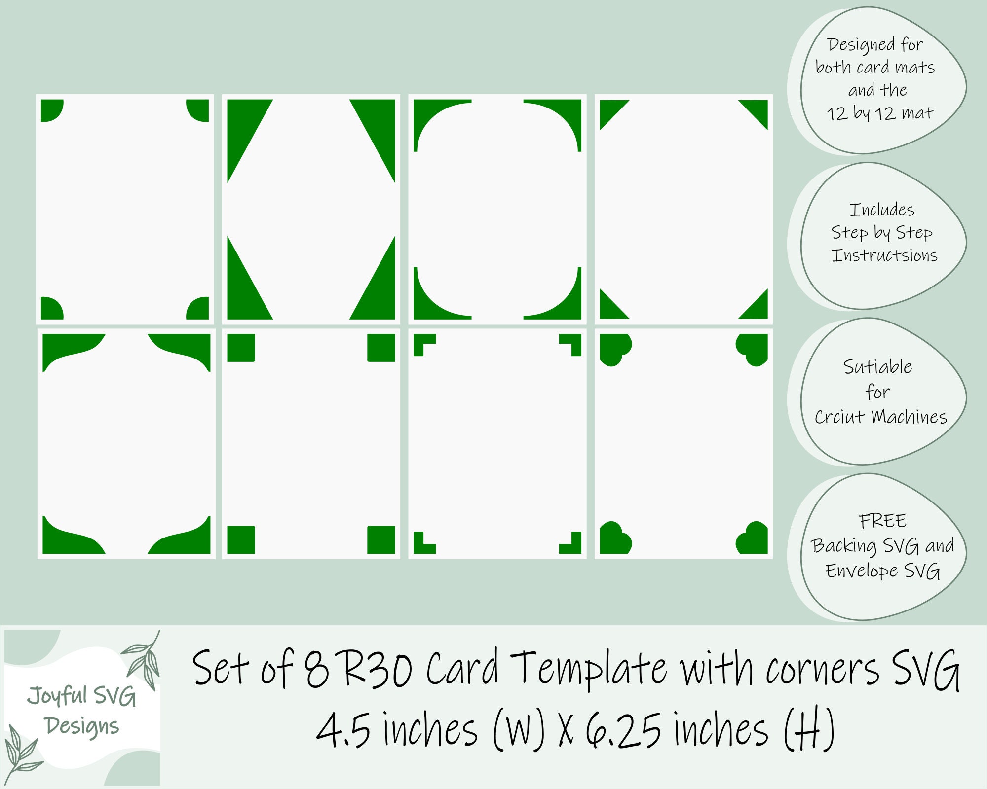 SVG Set of 8 R30 Card Template With Corners SVG, DIY Card Template