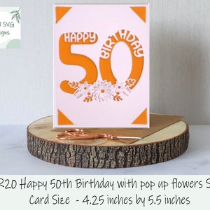 SVG  -Pop up 50th Birthday card, Digital Birthday card, pop up 50th Birthday card, 3D 50th birthday card, Pop up flowers SVG, Card cutting