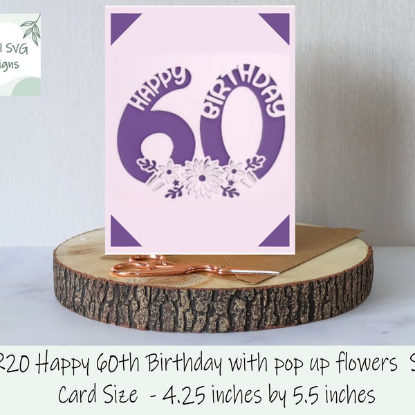 SVG  -Pop up 60th Birthday card, Digital Birthday card, pop up 60th Birthday card, 3D 60th birthday card, Pop up flowers SVG, Card cutting