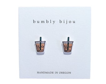 ICED COFFEE Earrings / Hypoallergenic Titanium Post / Coffee Lover Gift Coffee Addict Latte Cute Stud Earrings for Mom Women Teacher Gift