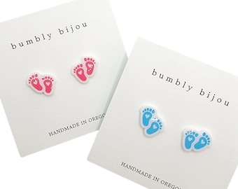 BABY FEET Earrings / Hypoallergenic Titanium Post / Baby Shower Favor Labor Delivery Nurse New Baby Baby Girl Baby Boy Gender Reveal