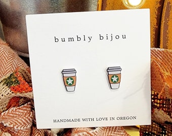 STAR COFFEE Earrings / Hypoallergenic Titanium Posts / Coffee Lover Coffee Addict Kids Women Gift Birthday Day Gift for her