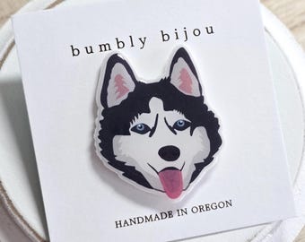 HUSKY PIN / Secure Rubber Back / Husky Dog Lover Birthday Gift Present Kids Women Bag Pin Backpack Pins Husky Lapel Pin Husky Dog Gift