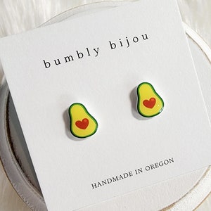 AVOCADO HEART Earrings / Titanium Post Hypoallergenic /Foodie Avocado Guacamole Lover Summer Earrings Fun Gift Present Birthday Favor