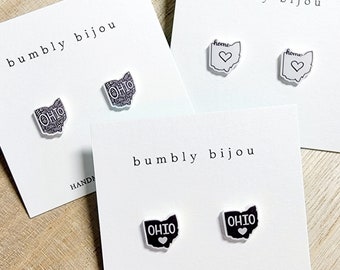 OHIO Earrings / Hypoallergenic Titanium Posts / Ohio State Birthday Gift Pride Love Pride USA My State Girls Women Men Stud Earrings Gift