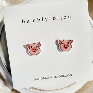 PIG Earrings / Hypoallergenic Titanium Posts / Pink Pig Farm Animal Farmer Kids Women Gift Present Birthday Mothers Day Cute Stud Earrings